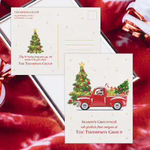 Rustikaler roter LKW-Weihnachtsbaum Firmen-Weihnac Postkarte