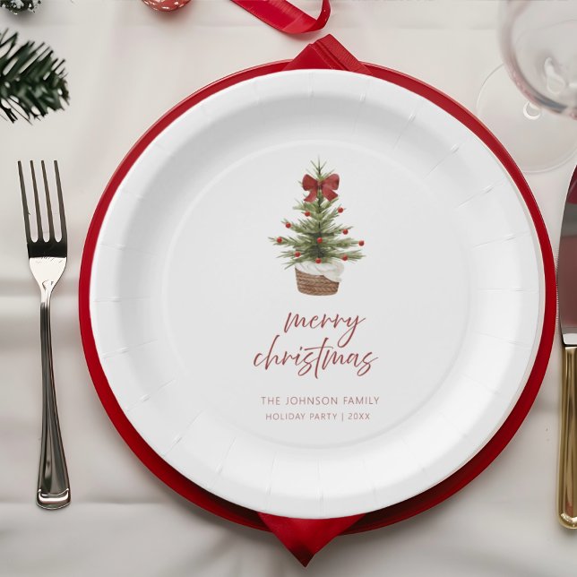 Rustikaler roter Schleifen-Weihnachtsbaum-Feiertag Pappteller (Von Creator hochgeladen)