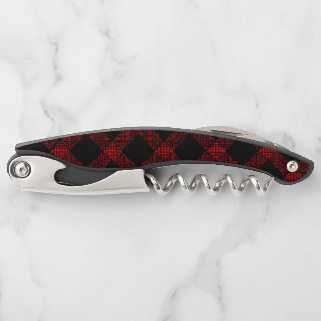 Rustikaler roter und schwarzer Tartan mit geprägte Kellnermesser (Vorderseite)