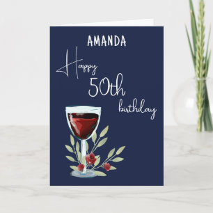 Rustikaler Rotwein Glass Olive 50th Happy Birthday Einladung