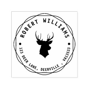 Rustikaler Rotwild-Kopf-Hirsch mit Namen und Permastempel