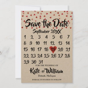 Rustikaler Ruby Red Liebe Herzkalender Save the Da Date