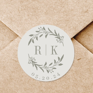 Rustikaler Salbei-Botanikkranz-Hochzeitsmonogramm Runder Aufkleber