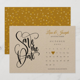 Rustikaler Save-the-Date-Kalender Gold Liebesherz Save The Date