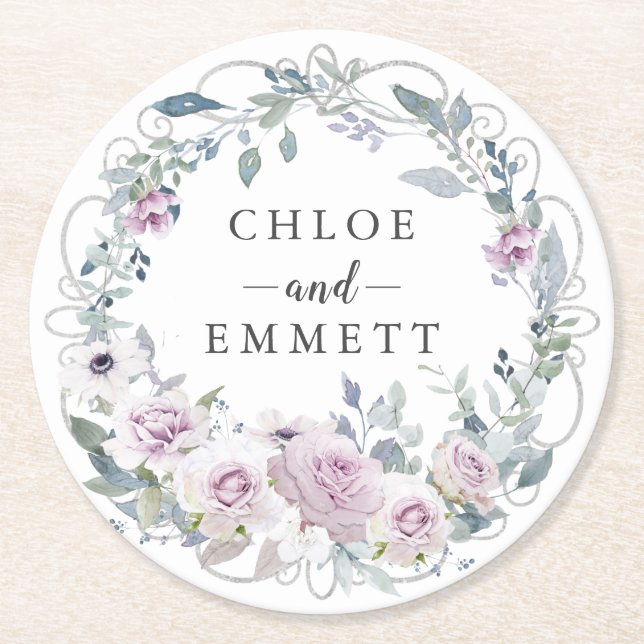 Rustikaler Schlag, Lila Rose Runder Pappuntersetzer (Vorderseite)