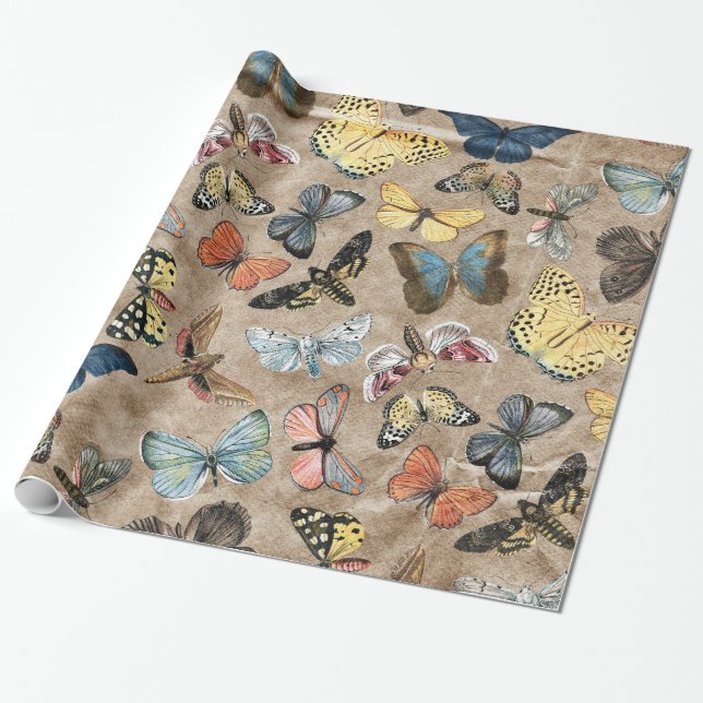 Rustikaler Schmetterling Geschenkpapier (Ungerollt)