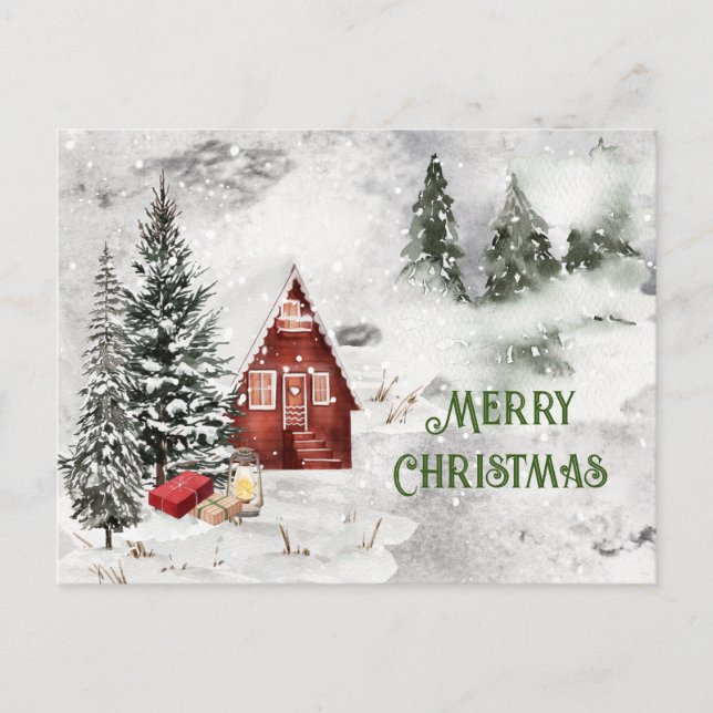 Rustikaler Schneeberg Weihnachtsbaum Postkarte (Vorderseite)