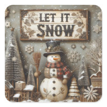 Rustikaler Schneemann 'Let it Snow' Winteraufklebe