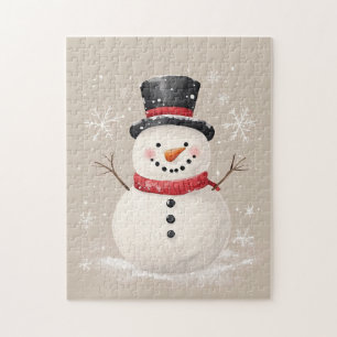 Rustikaler Schneemann mit Schneeflocken