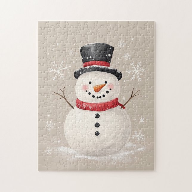 Rustikaler Schneemann mit Schneeflocken (Vertikal)