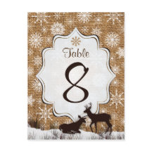 Rustikaler Schoß, Schneeflocken, Hirsche-Tischnumm