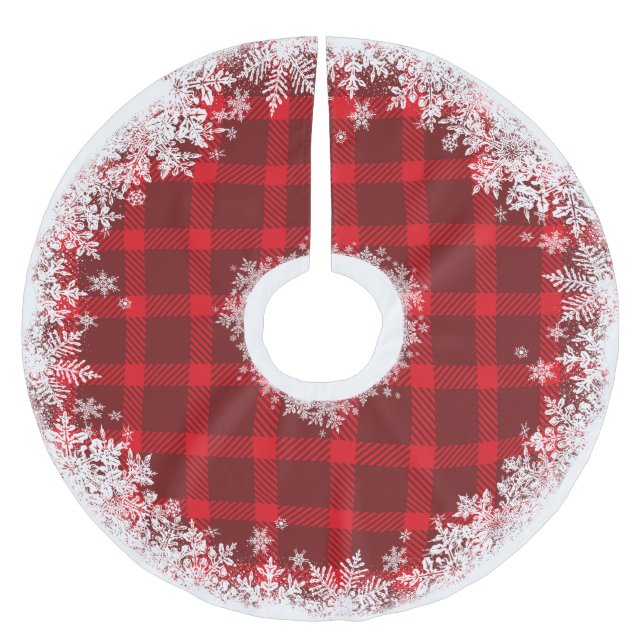 Rustikaler Schottenkariert-Schneefee-Baumschürze Polyester Weihnachtsbaumdecke (Vorderseite)