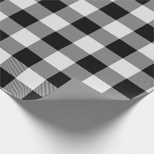 Rustikaler Schwarz-weißer Büffel-Karo Geschenkpapier (Ecke)