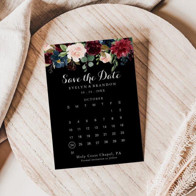 Rustikaler Schwarzer Botanischer Save the Date-Kal Save The Date (Von Creator hochgeladen)
