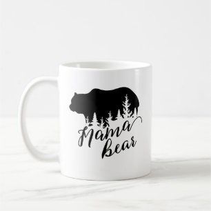 Rustikaler Schwarzer Mama-Bär und Evergreen Trees Kaffeetasse