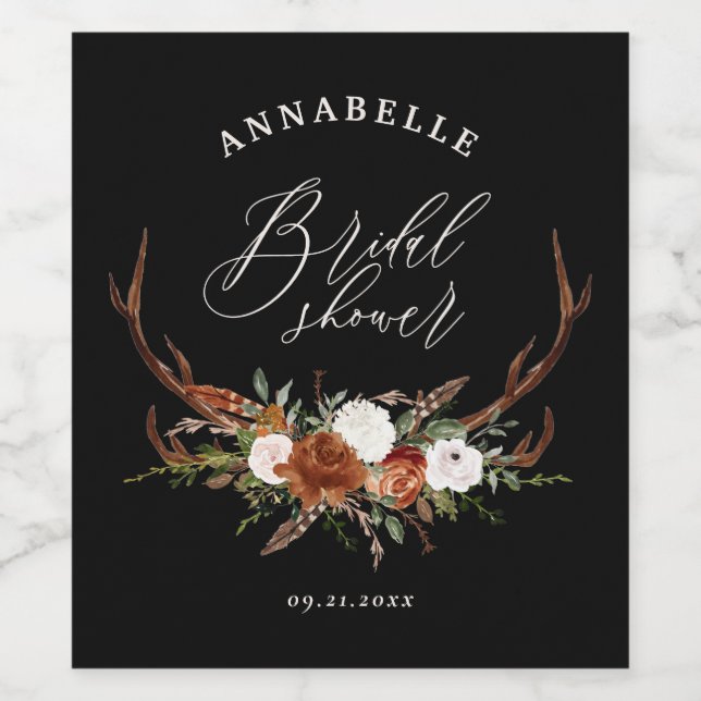 Rustikaler schwarzer Rostbotanischer Brautparty Weinetikett (Einzelnes Label)