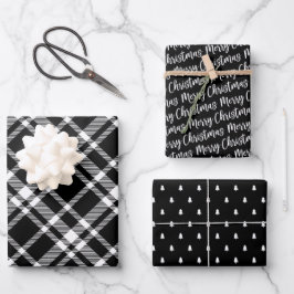 Rustikaler Schwarzer Tartan Kariert Frohe Weihnach Geschenkpapier Set