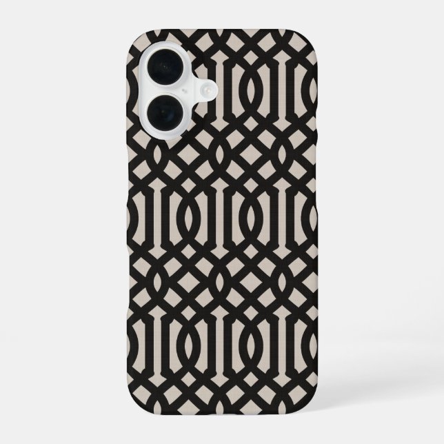 Rustikaler Schwarzer Trellis iPhone 16 Hülle (Rückseite)