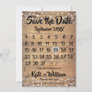 Rustikaler Silber-Liebesherz-Kalender - Termin vor Save The Date