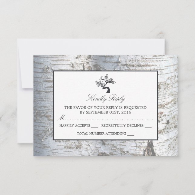 Rustikaler Silberbaum Hochzeit RSVP (Vorderseite)