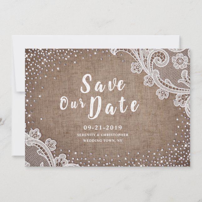 Rustikaler Silberleinensilber Glitzer Save the Dat Save The Date (Vorderseite)