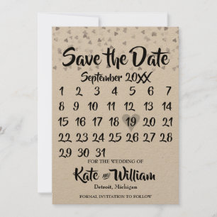 Rustikaler Silberner Liebesherz-Kalender Termin vo Save The Date