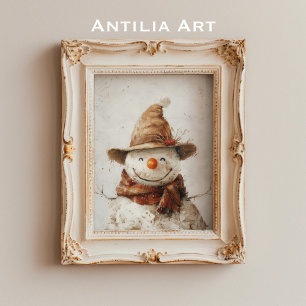Rustikaler Snowman in Hut und Scarf Weihnachten Poster
