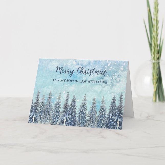Rustikaler Snowy Forest Son im Gesetz Weihnachten Karte (Vorderseite)