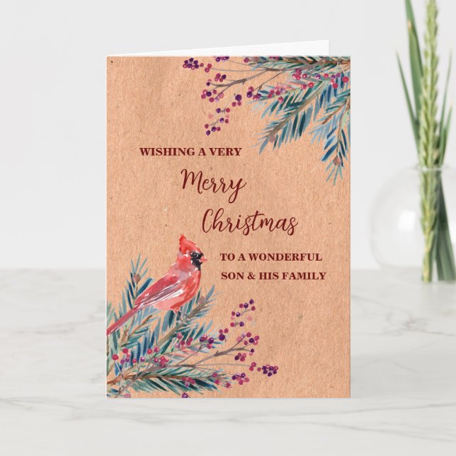Rustikaler Sohn & Familie Frohe Weihnachten Karte (Vorderseite)