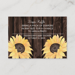 Rustikaler Sonnenblume-Babyparty-WindelRaffle Begleitkarte
