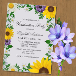 Rustikaler Sonnenblume Daisy Bloral Abschluss Acryleinladungen