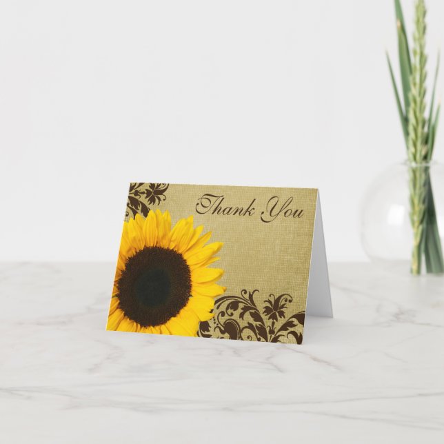 Rustikaler Sonnenblume-Wirbel dankt Ihnen Dankeskarte (Vorderseite)