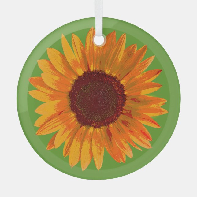 Rustikaler Sonnenblumen-Bauernhof Charm Suncatcher Ornament Aus Glas (Vorderseite)