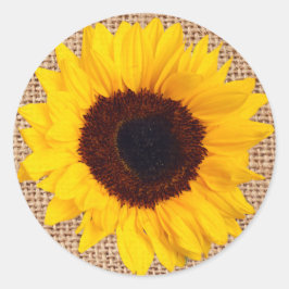 Rustikaler Sonnenblumen-Burlap-Aufkleber-Umschlag  Runder Aufkleber
