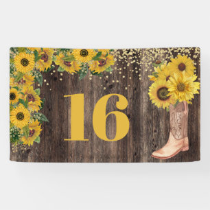 Rustikaler Sonnenblumen-Cowgirl-Stiefel Glitter 16 Banner