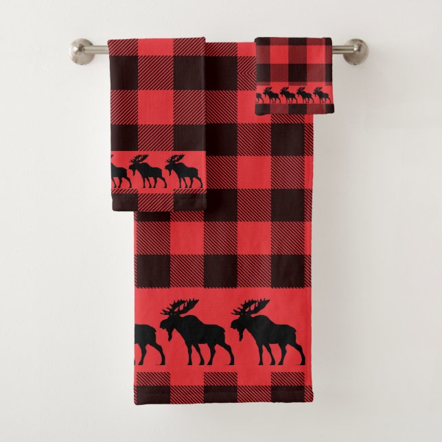 Rustikaler Spaziergang Elch Buffalo Kariert Badhandtuch Set (Insitu)