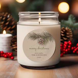 Rustikaler Sprig Pine Frohe Weihnachten Runder Aufkleber