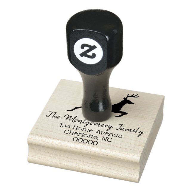 Rustikaler Springhirsch und Familienname Gummistempel (Stempel)