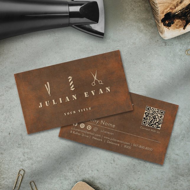 Rustikaler Stahl Baber Scissors Pole Barbershop Visitenkarte (Rustic Steel Baber Scissors Pole Barbershop Business Card )