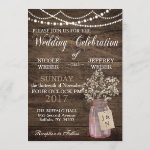 Rustikaler Stall Hochzeit Pink Mason Jar Babys Ate Einladung