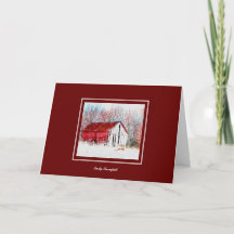Rustikaler Stall mit Red Fox Snow Scene Urlaub