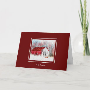 Rustikaler Stall mit Red Fox Snow Scene Urlaub Karte
