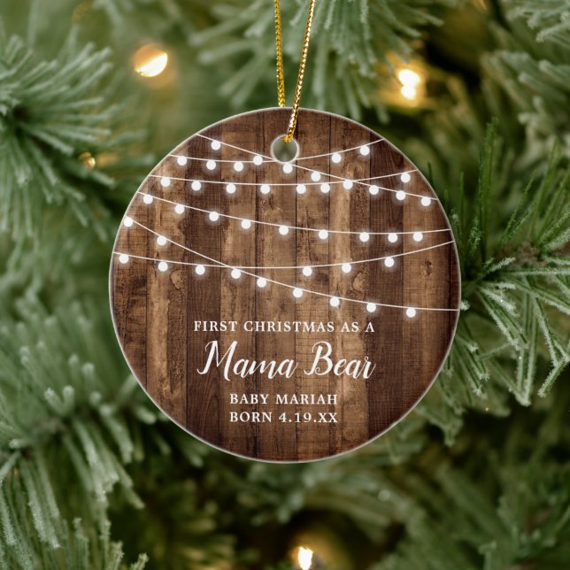 Rustikaler Stall Personalisiert 1. Weihnachtsmama- Keramik Ornament (Baum)