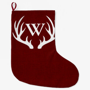 Rustikaler Stall Roter Weiße Hirsche Antler - Pers Großer Weihnachtsstrumpf