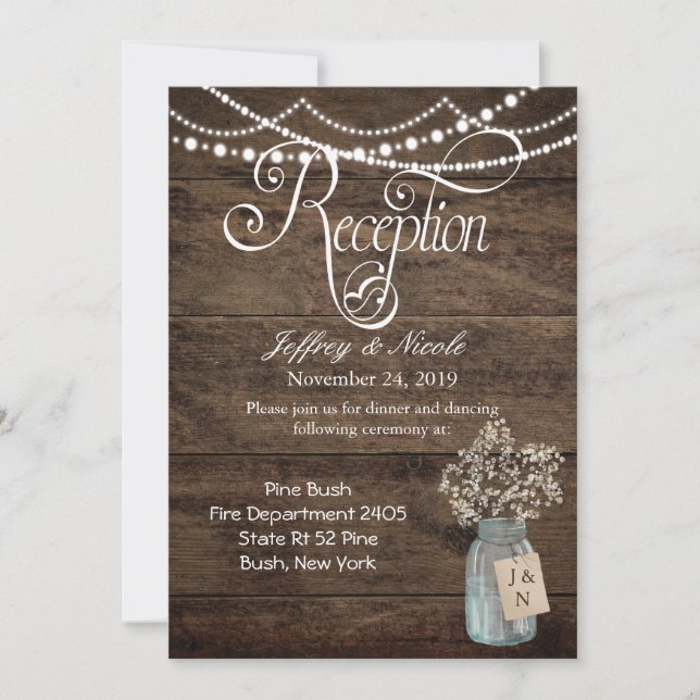 Rustikaler Stall Wedding Wood Mason Jar Babys Atem Einladung (Vorderseite)
