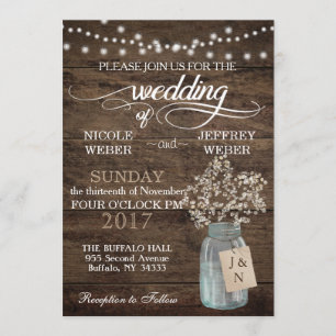 Rustikaler Stall Wedding Wood Mason Jar Babys Atem Einladung