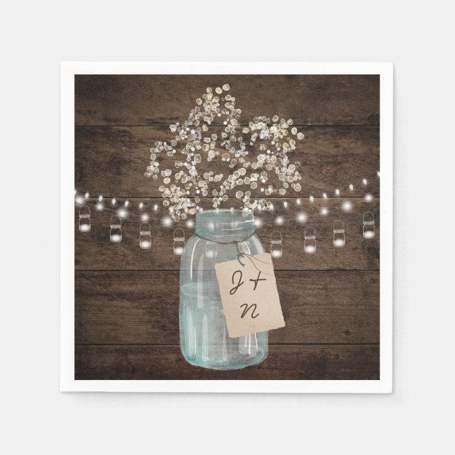 Rustikaler Stall Wedding Wood Mason Jar Babys Atem Serviette (Vorderseite)
