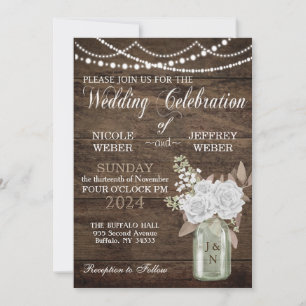 Rustikaler Stall Wedding Wood Mason Jar Floral Einladung