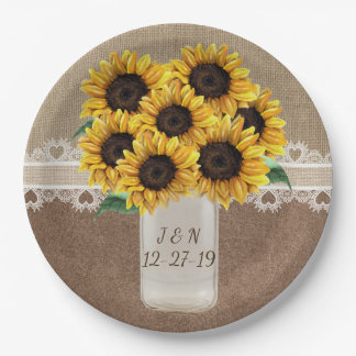 Rustikaler Stall Wedding Wood Mason Jar Sonnenblum Pappteller