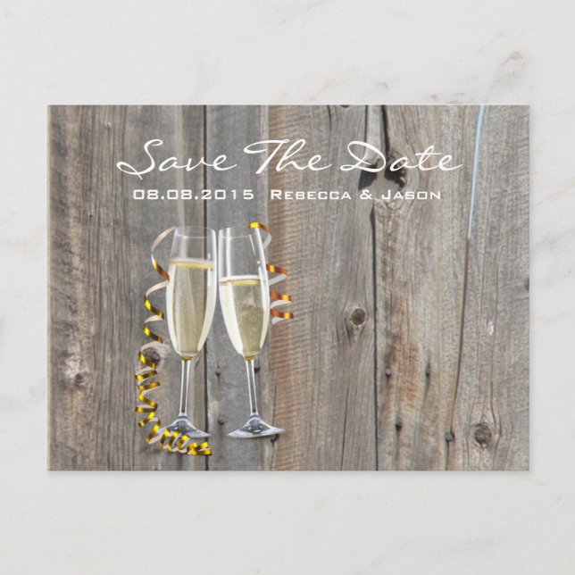 rustikaler Stallholz Champagner Western Hochzeit Ankündigungspostkarte (Vorderseite)